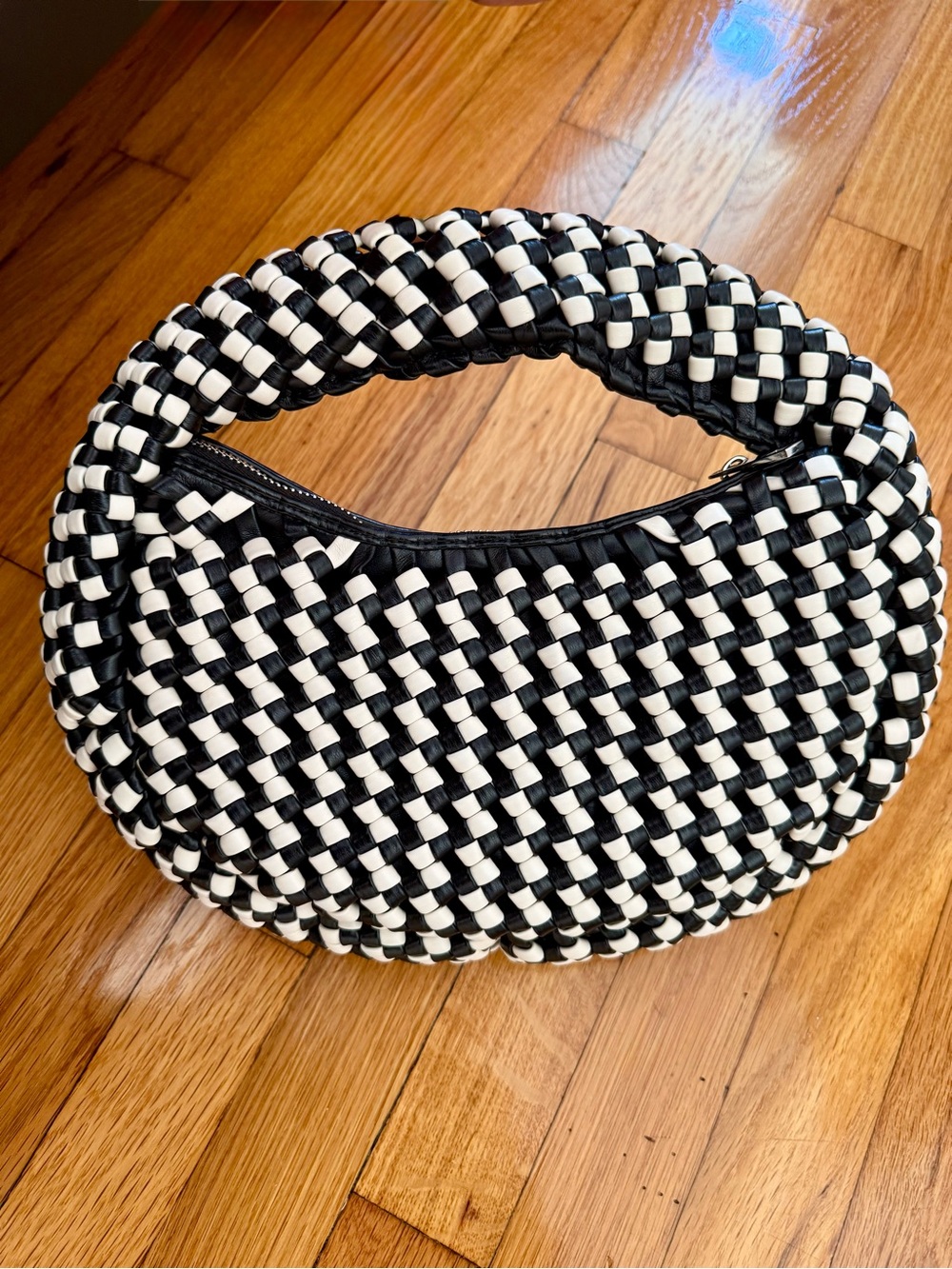 Black & White Woven Hobo Bag
